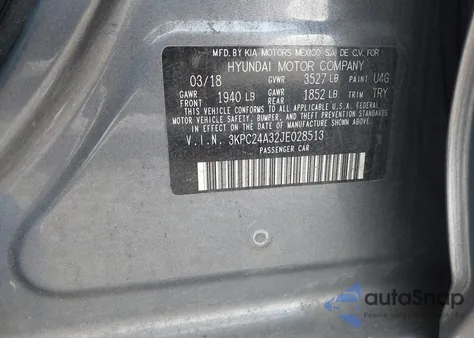 2018 Hyundai Accent Se z USA, uszkodzony, nr VIN 3KPC24A32JE028513